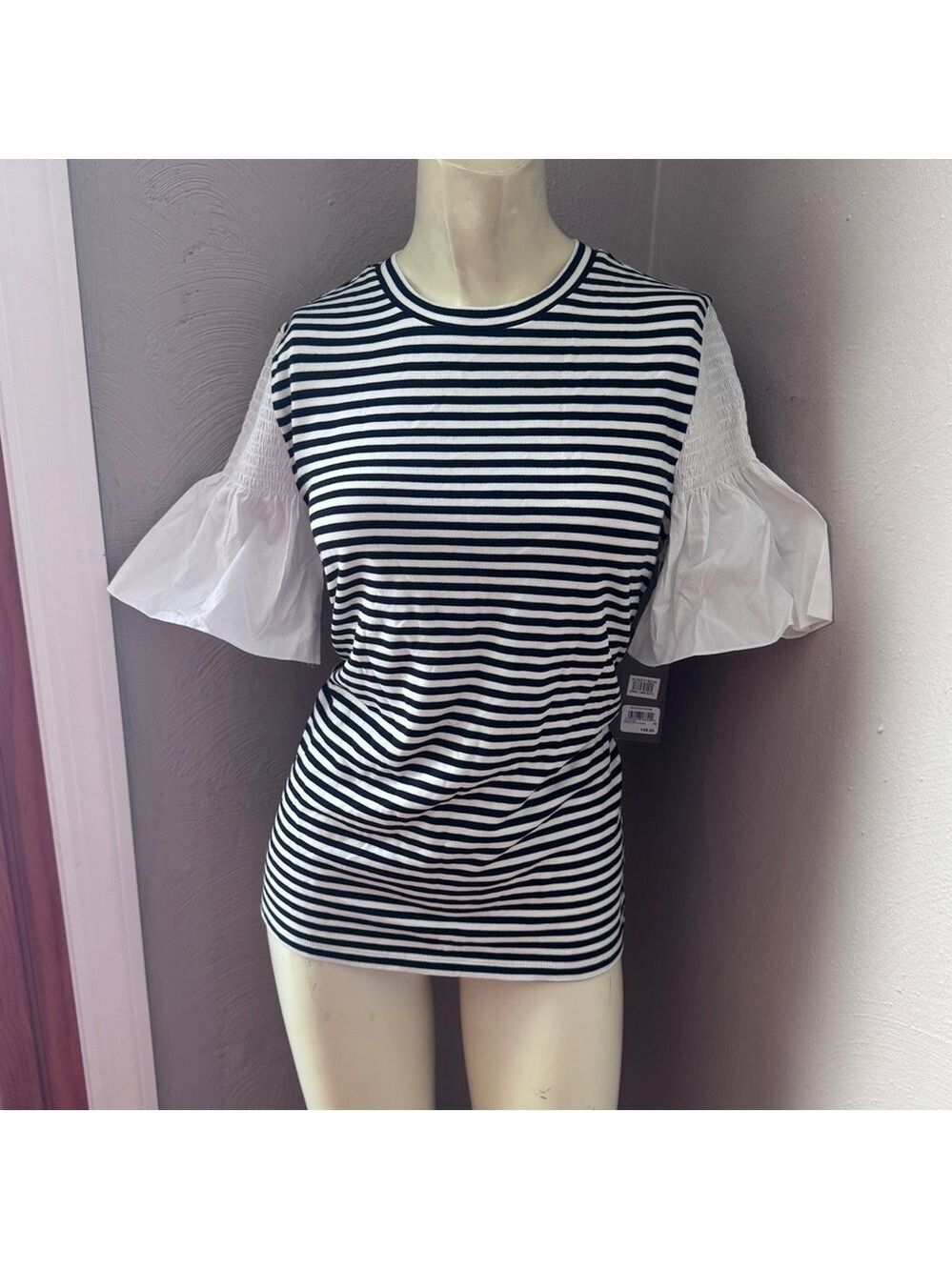 Nordstrom signature striped shirt with short wide sleeves size small NWT